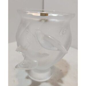 Vtg Lalique France Rosine Frosted Crystal Raised Doves in Flight Vase 5" Signed